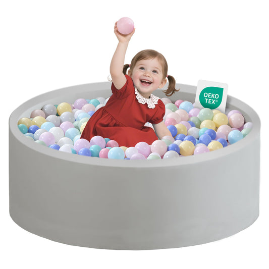 Zedachica ball pit grey front view for toddlers with soft surface
