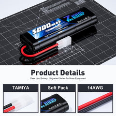 Zeee 7.2V battery dimensions highlighted for precise RC model fit