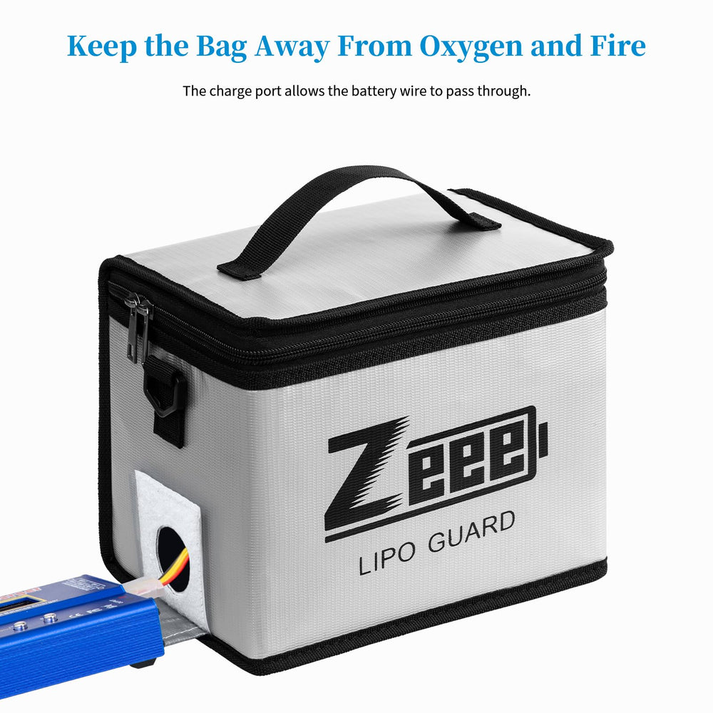 Zeee LiPo Safe Bag dimensions 21.5 x 14.5 x 16.5 cm for roomy storage.