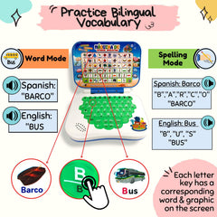 Child using ZEENKIND bilingual laptop for exploring words and numbers