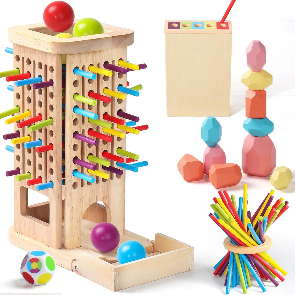 Zeewoo wooden tower image for independent play and fine motor skill practice.