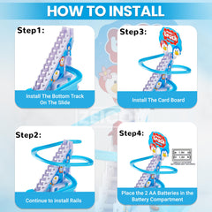 ZEICO penguin slide toy set 3-switch control enables music, lights, or silent play.