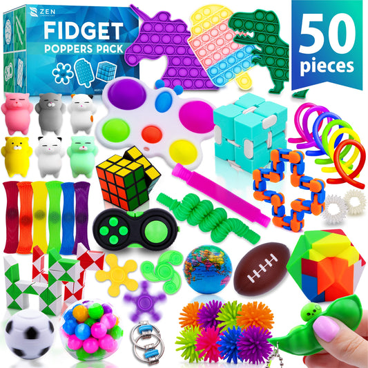 Zen Laboratory fidget poppers pack showcase colorful toys for classroom rewards.