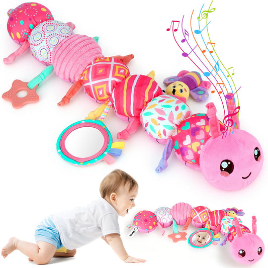 Zendstanding 6-in-1 sensory caterpillar front view highlights plush textures for tactile play.