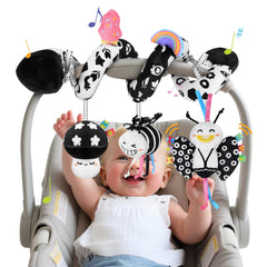 Zendstanding spiral toy with high-contrast patterns to engage newborn visual development during strolls