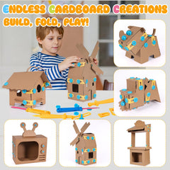 DIY cardboard models with doors, windows, and wheels potential.