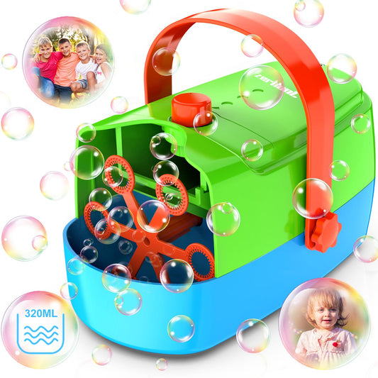 Zerhunt bubble machine with six wands delivering vibrant bubbles for kids