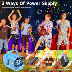 Zerhunt bubble machine powered by battery or plug for flexibility.
