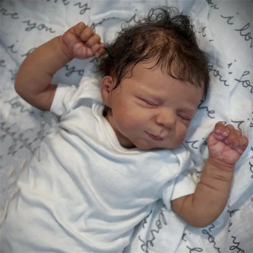 Zero Pam sleeping toddler doll with implanted hair invites comforting snuggle and pretend caregiving.