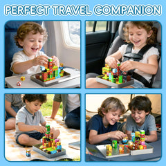 A child builds a castle with Zerxpho cubes, showing imaginative hands-on exploration.