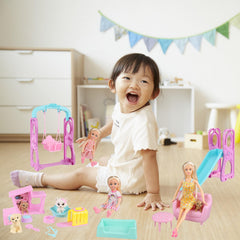 ZHENYETAI pet house with dogs and cats encourages caring pretend-play at home.