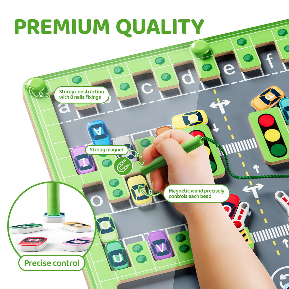zhiwuzhu Magnetic Alphabet Maze with letter cars aids matching and motor play