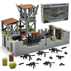 ZHX military base building brick set front view for modular play.