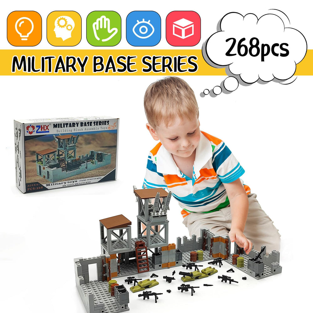 ZHX military base building brick set tower detail for imaginative base design.