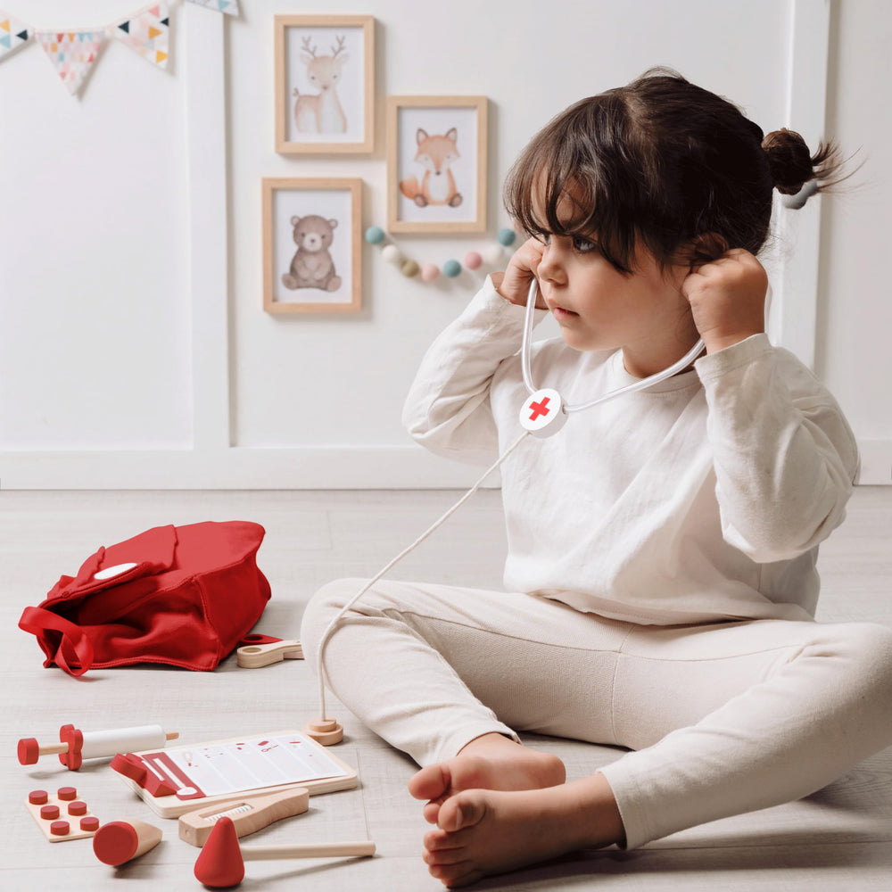 ZICOTO wooden doctor play set bandages promote careful care during pretend visits