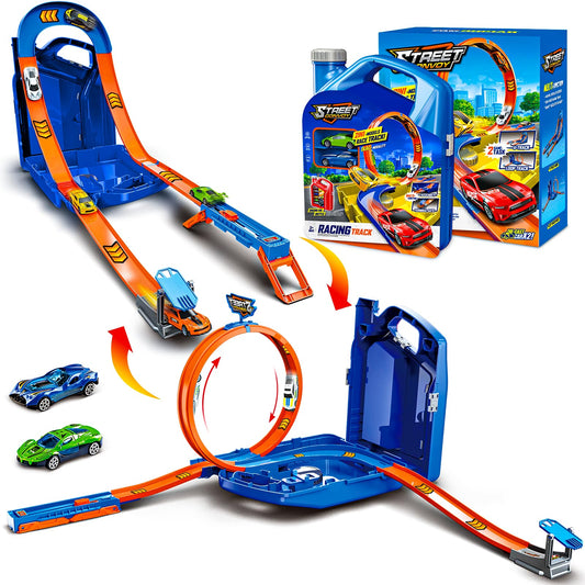 Zikhoobusik blue race track set with two cars ready for action