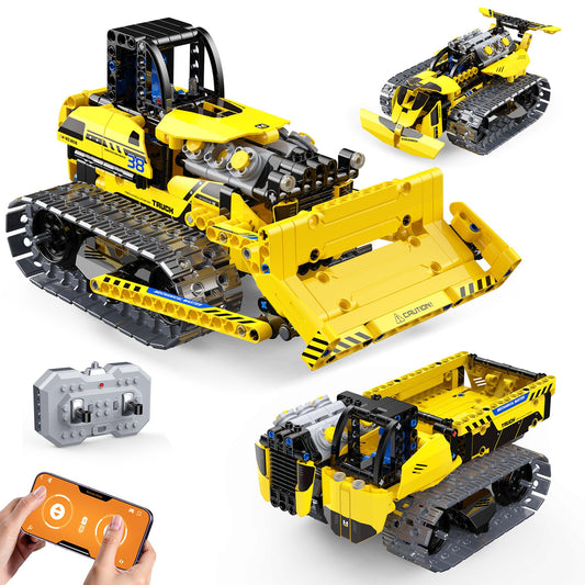 Zinat 3-in-1 bulldozer building set in assembly mode promotes imaginative engineering play.