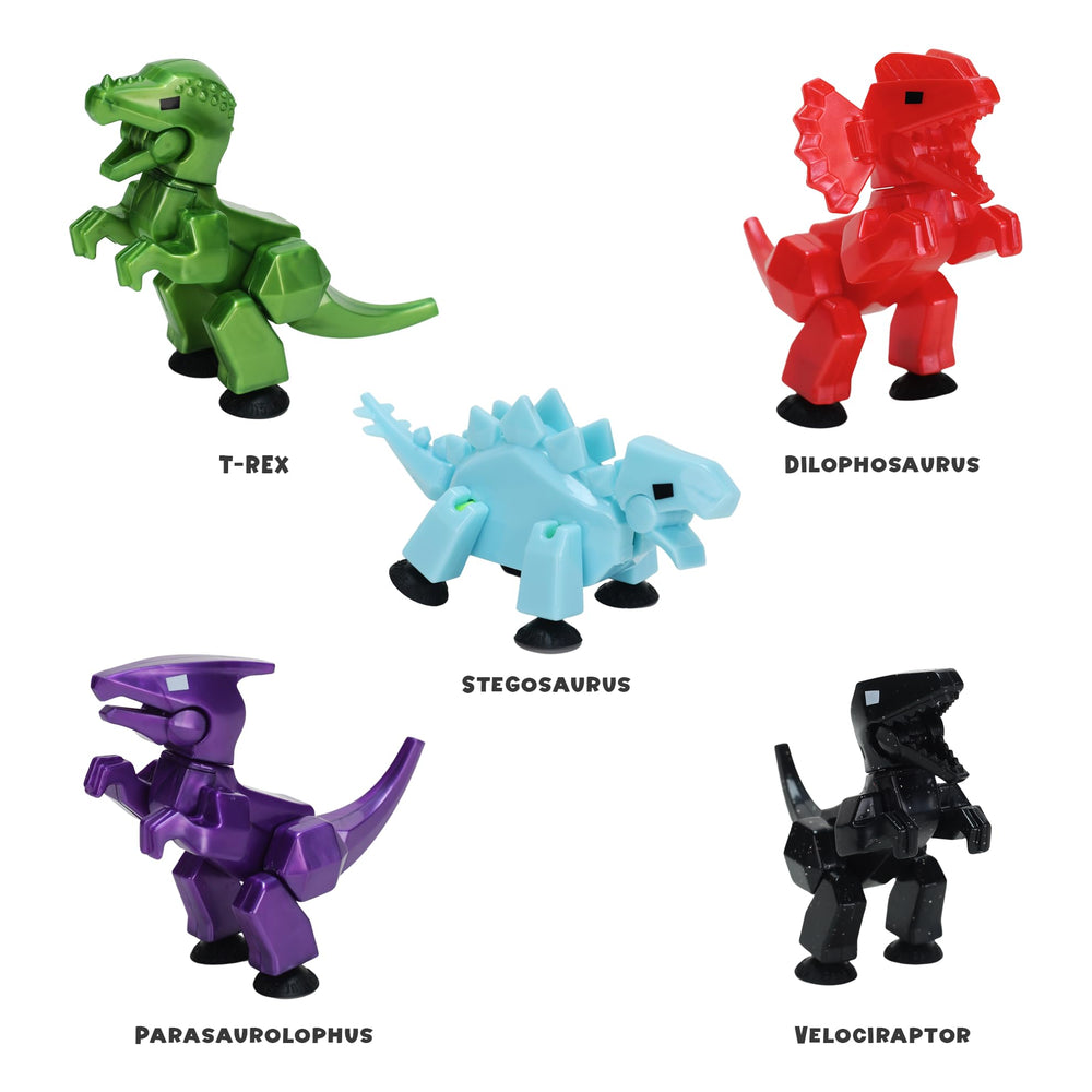 Zing StikBot Dino metallic red dynamic scene supports adventurous clips.
