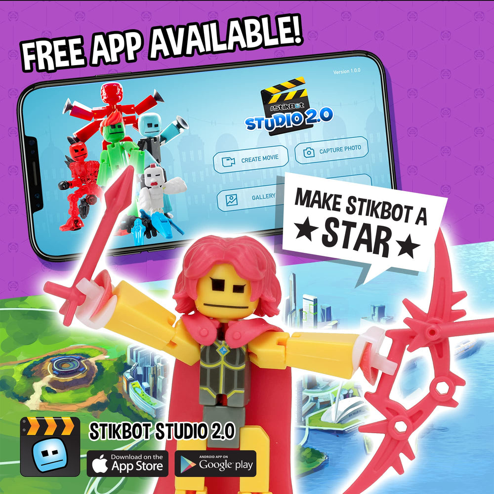 Zing StikBot Legendz accessories pack shown with figures in action.