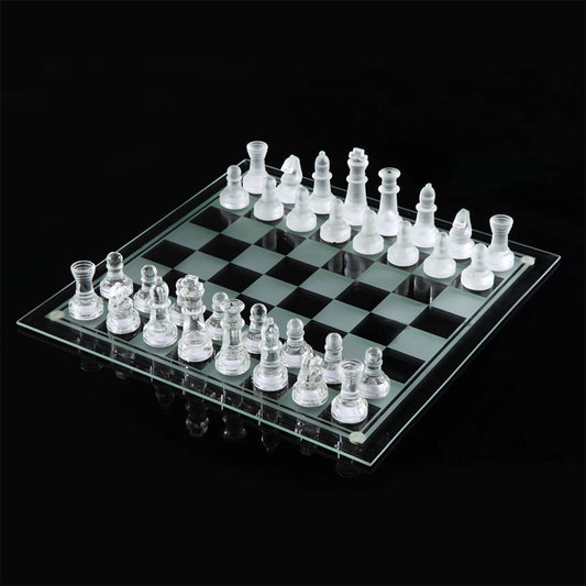Ziphia Elegant 10-Inch Glass Chess Set board showcases premium glass contrast for stylish play.