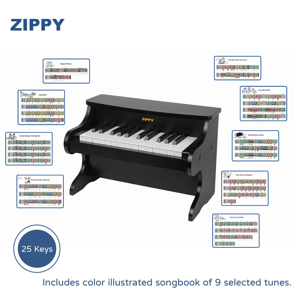 ZIPPY Kids Piano assembly guide shows simple setup for family fun.