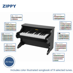 ZIPPY Kids Piano assembly guide shows simple setup for family fun.