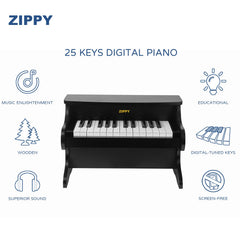 ZIPPY Kids Piano wooden body highlights durable construction for long-lasting play.