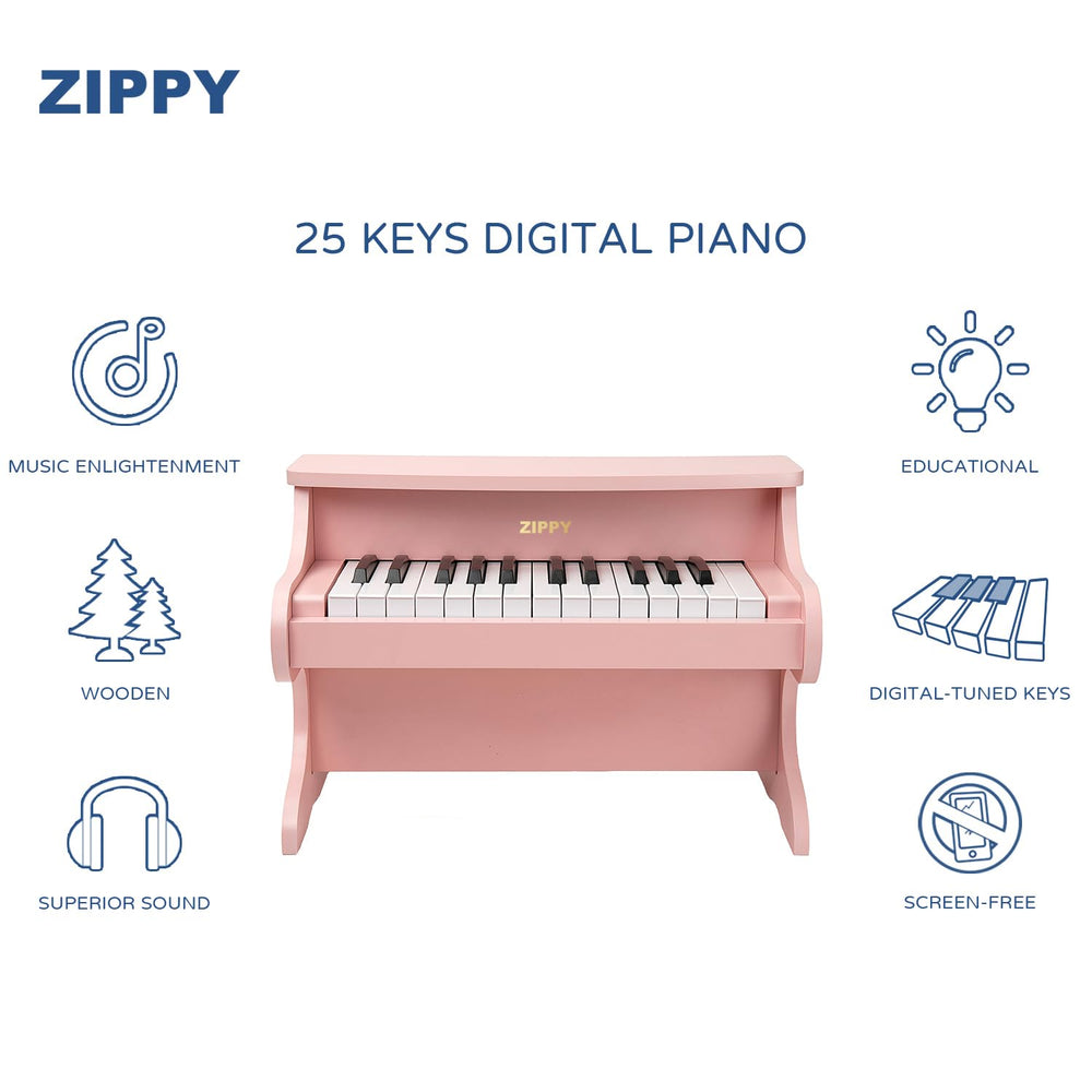 ZIPPY wooden digital piano during simple assembly for family music time.