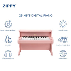 ZIPPY wooden digital piano during simple assembly for family music time.
