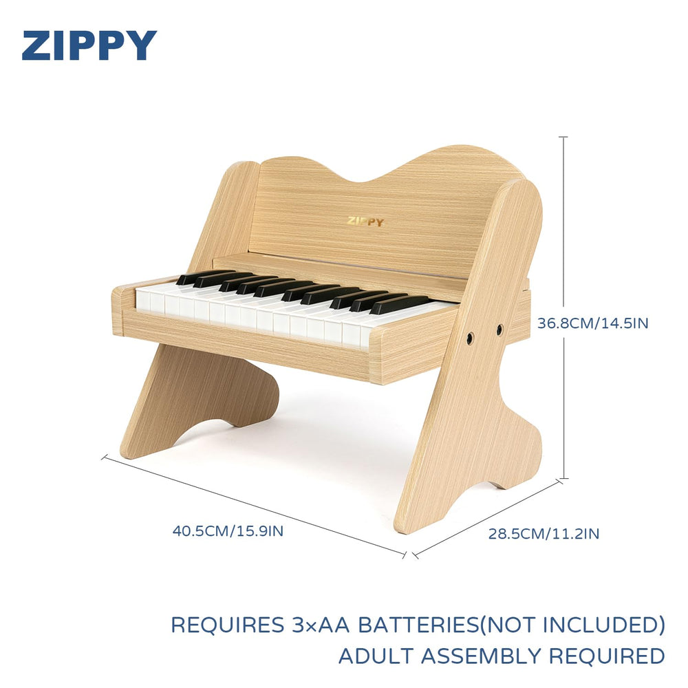 ZIPPY wooden piano with colorfully illustrated songbook for learning and engagement