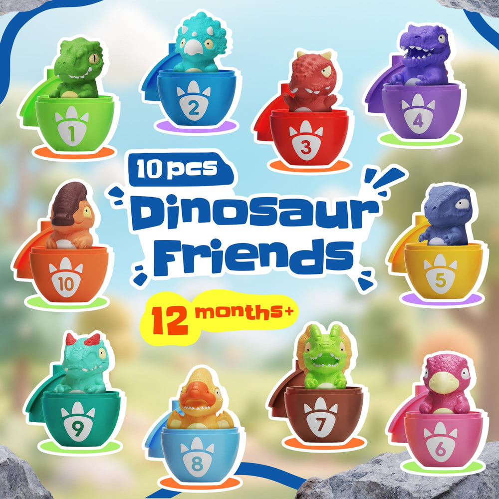 Zippytots ten dino figures with eggs for imaginative play and fine motor practice.