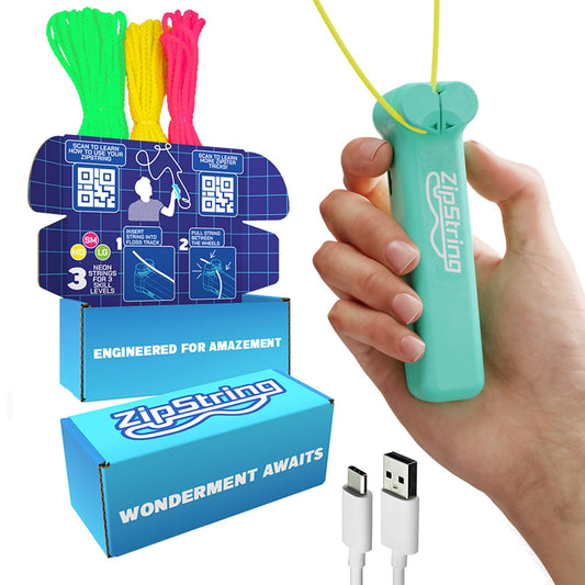 ZipString Original rope launcher in action, showing easy air tricks for kids and adults.