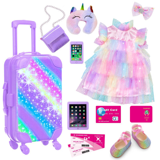 Zita Element 18inch doll suitcase purple front view for imaginative travel play