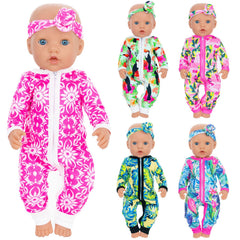 ZITA ELEMENT pink sunflower jumpsuit with headband for 14-18 inch dolls, easy mix-and-match look