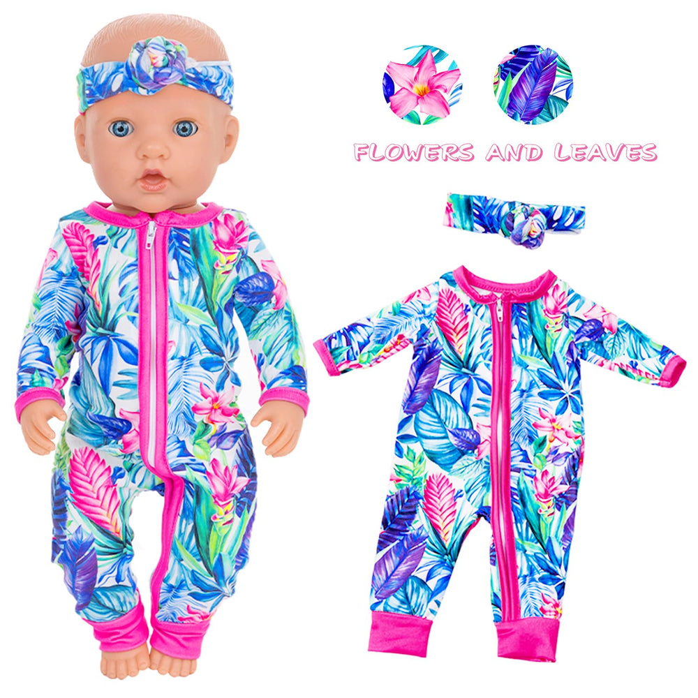 ZITA ELEMENT toucan and flower jumpsuit with headband for 14-18 inch dolls, bold pattern