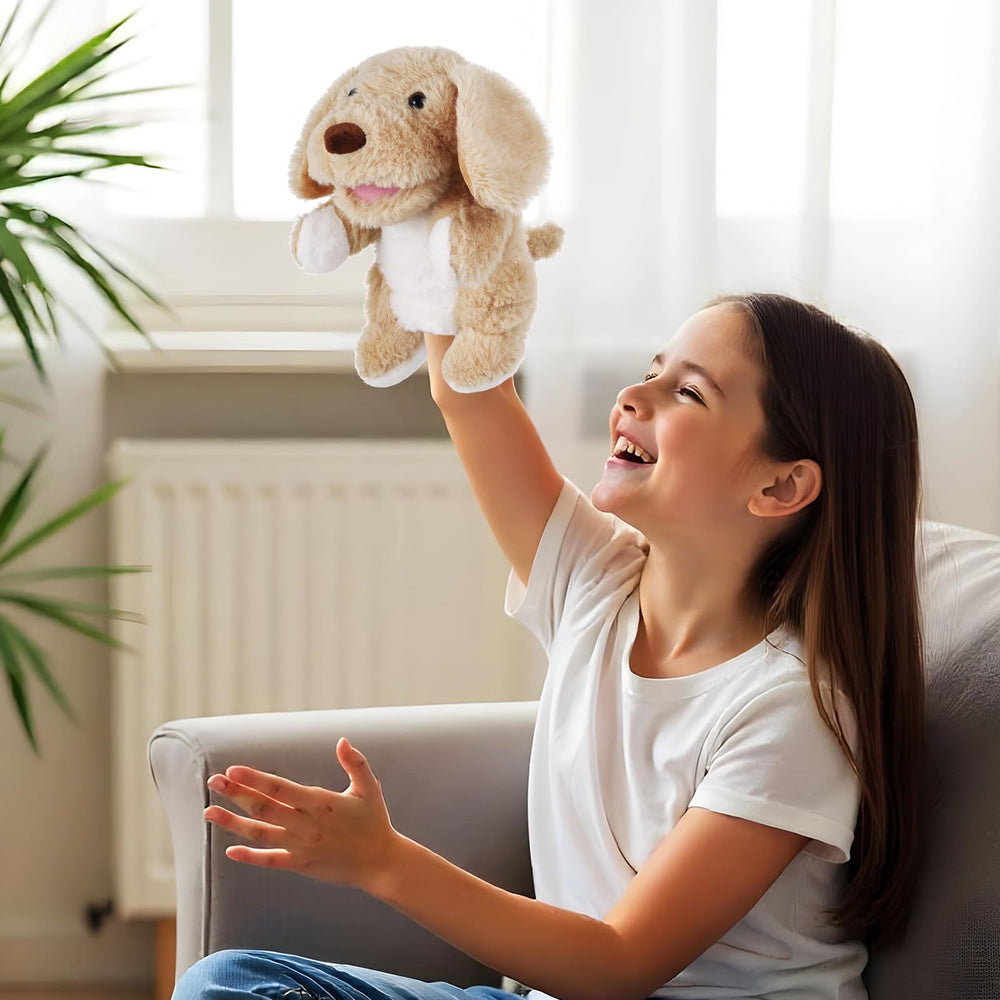 ZJoey hand puppet closeup shows lifelike eyes for engaging storytelling.