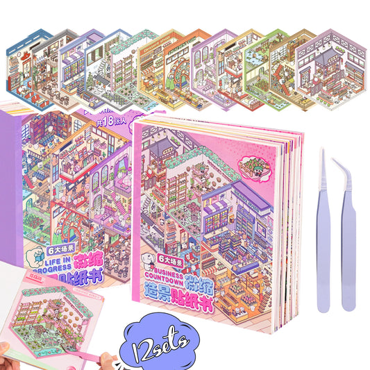 Zlineviy 3D sticker scene book cover with varied themes for creative play