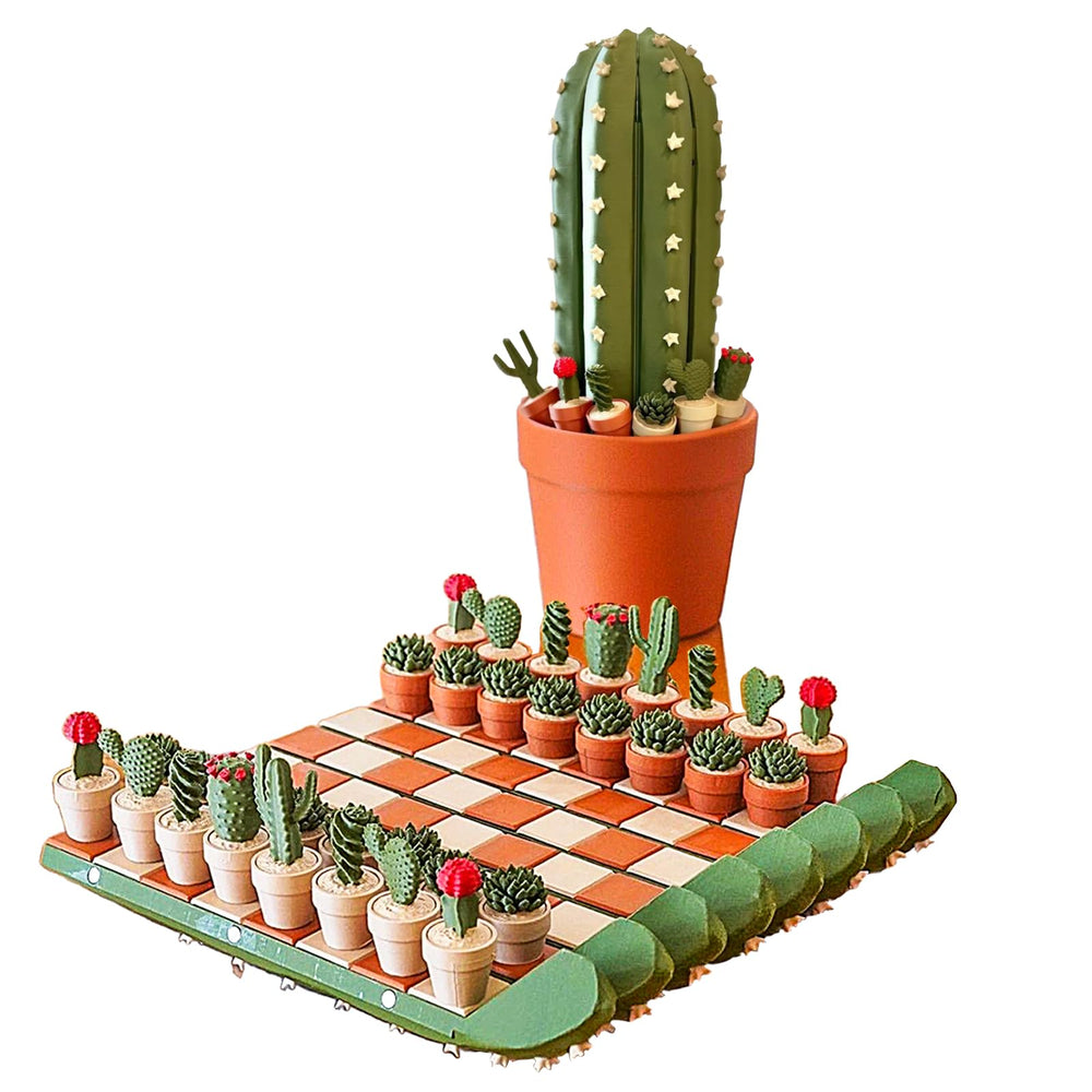 ZMJY cactus chess pieces closeup showing spines for tactile play.
