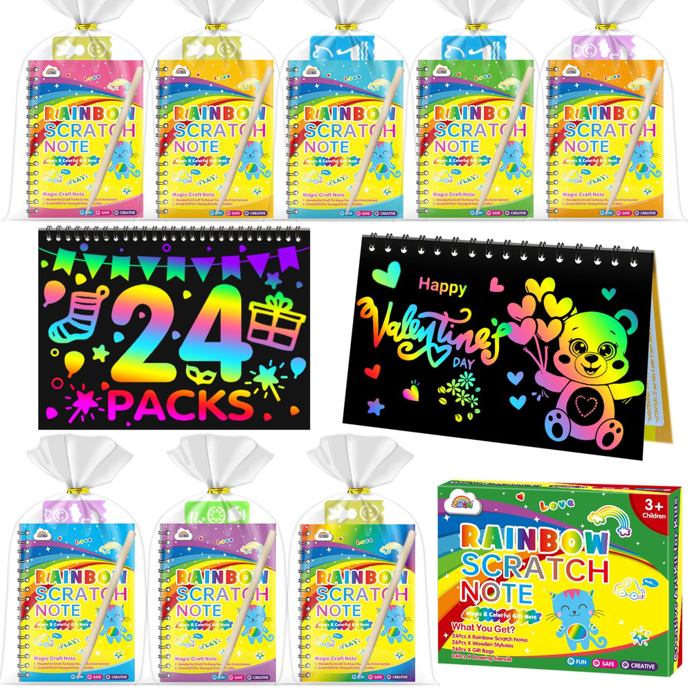 ZMLM scratch art note pads 24-pack shown, colorful rainbow sheets for classroom fun