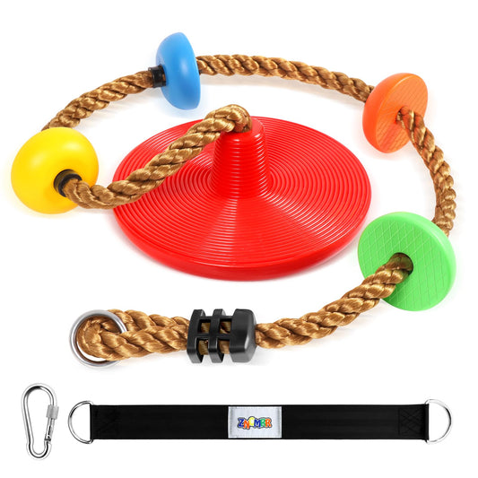 ZNCMRR climbing rope tree swing with platforms and disc seat for active outdoor play.
