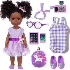 ZNTWEI 14.5-inch black doll with poseable limbs for imaginative play.