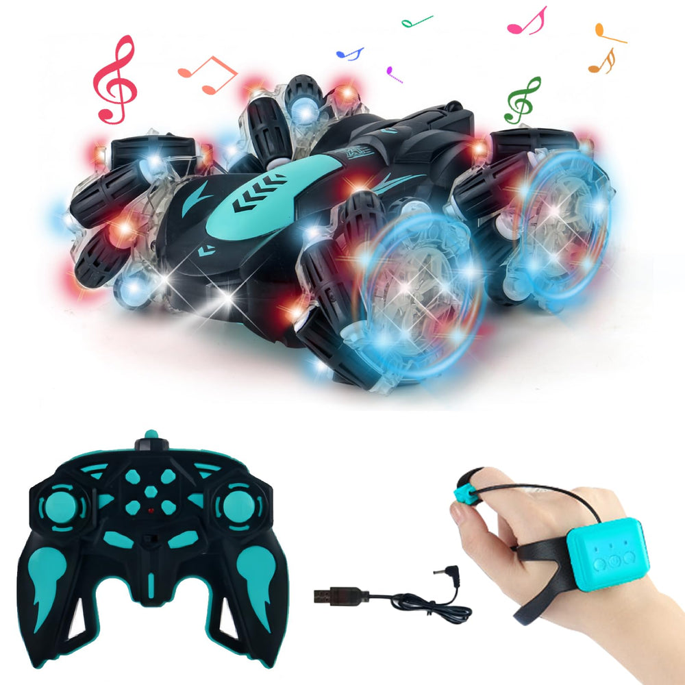 Zokugar gesture-sensing RC stunt car front view with LED lights ideal for action play