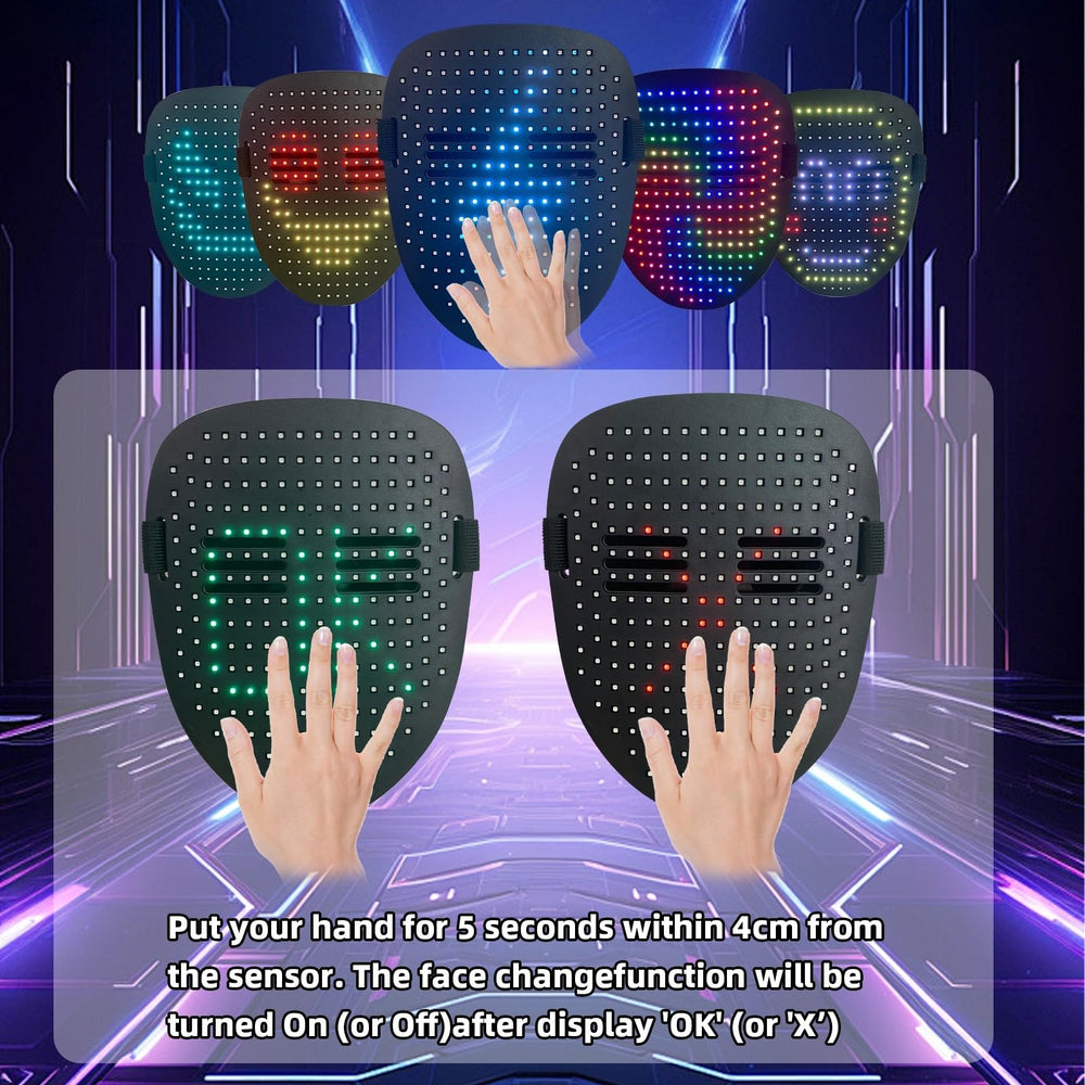 Zonasyrn LED mask glow-patterns display dynamic effects for parties and Halloween