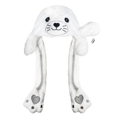 ZONESTA plush ear-moving hat paws action captures interactive, fun moment.