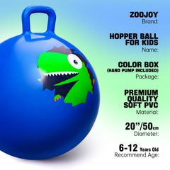 ZOOJOY hopper ball with dinosaur graphics and blue base for stable hopping.