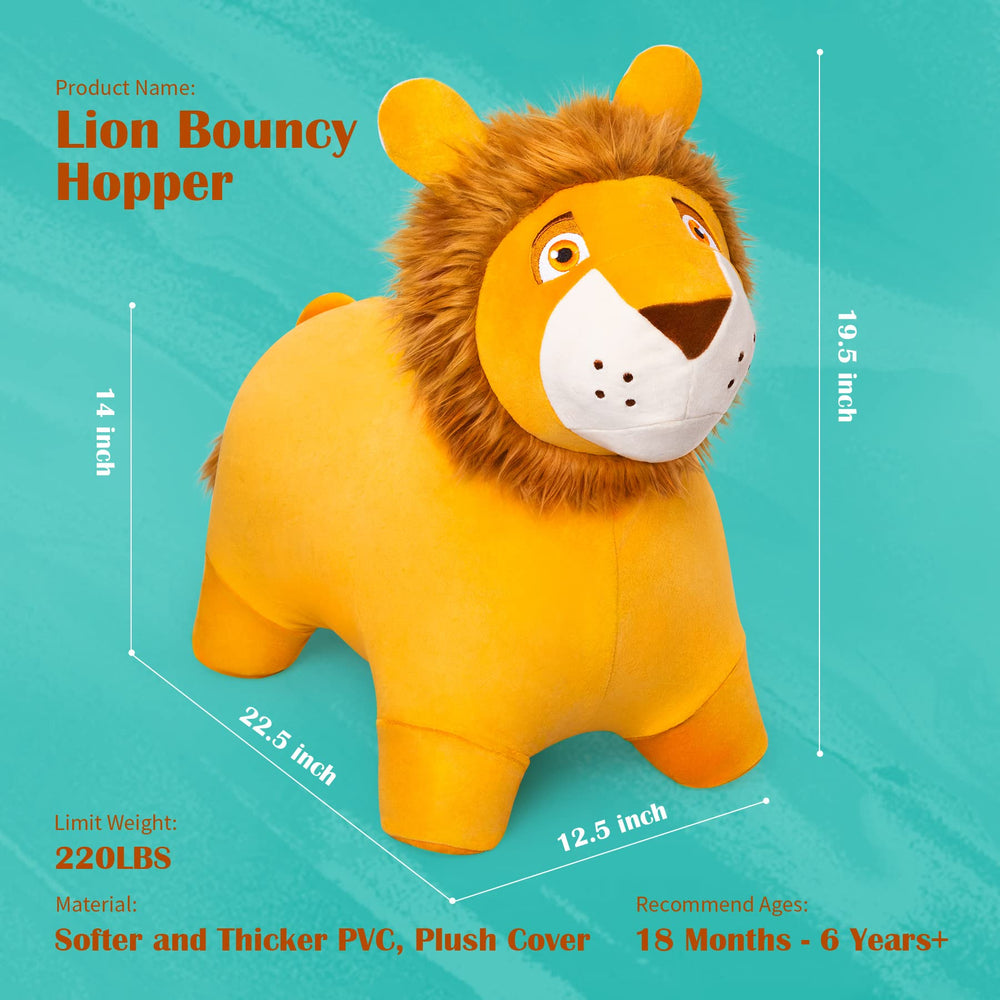 ZOOJOY Lion Hopper side-view in use demonstrates active bouncing for toddlers.