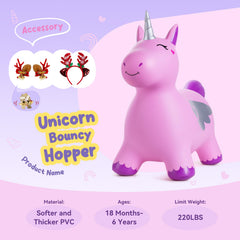 ZOOJOY Unicorn Bouncy Hopper side view highlighting stable four-leg design for safe rides