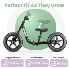 Zoomies toddler bike with adjustable handle and plush seat.