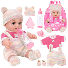 ZQDOLL 12-inch baby doll with backpack ready for imaginative play on the go.