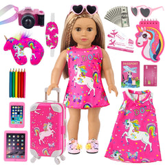 ZQDOLL American 18-inch doll travel suitcase open for easy organization of outfits.